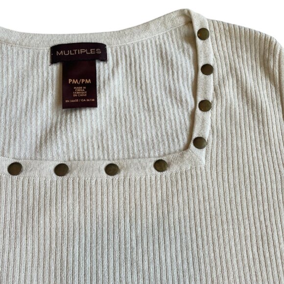 Multiples cream/ivory ribbed tank top with flat brass stud detail size PM - Picture 4 of 8